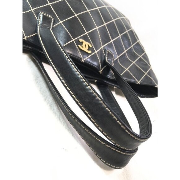 CHANEL CC Wild Stitch Vintage Quilted Shoulder Bag Tote Lambskin Black - Picture 9 of 12